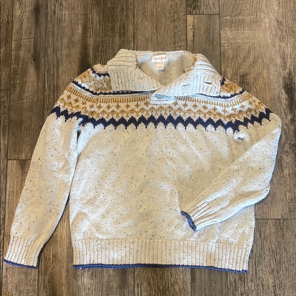 Cat & Jack Cream and Blue Kids Sweater